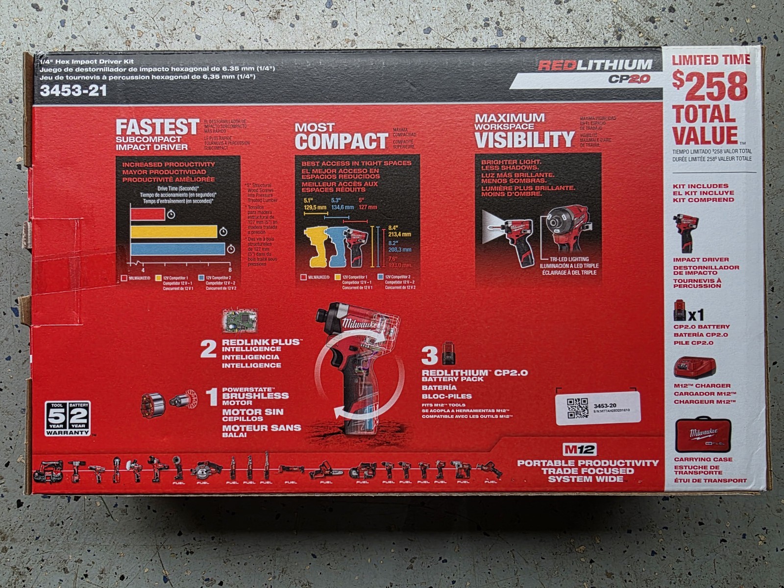 New! Milwaukee M12 FUEL 12V 1/4" Brushless CordlessDriver Kit (3453-21)