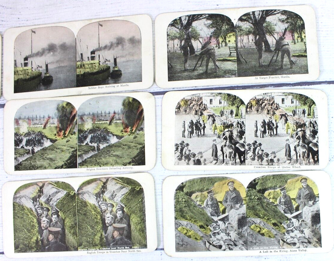 Lot of 27 WWI Stereoscopic 3D Cards Ships Cavalry Cannons Trenches War Scenes