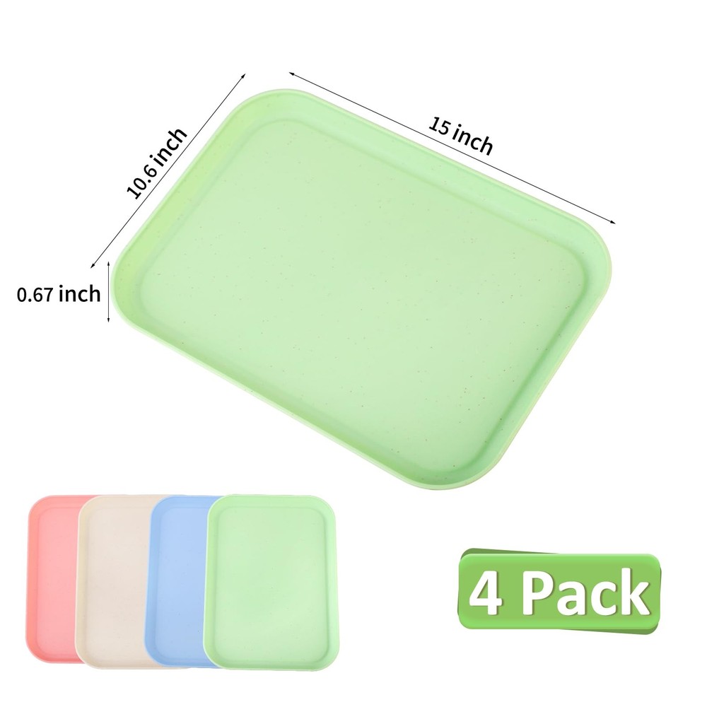 Multicolor Plastic Serving Tray 4 Pack 8.66x12 Inch Rectangular Heavy Duty