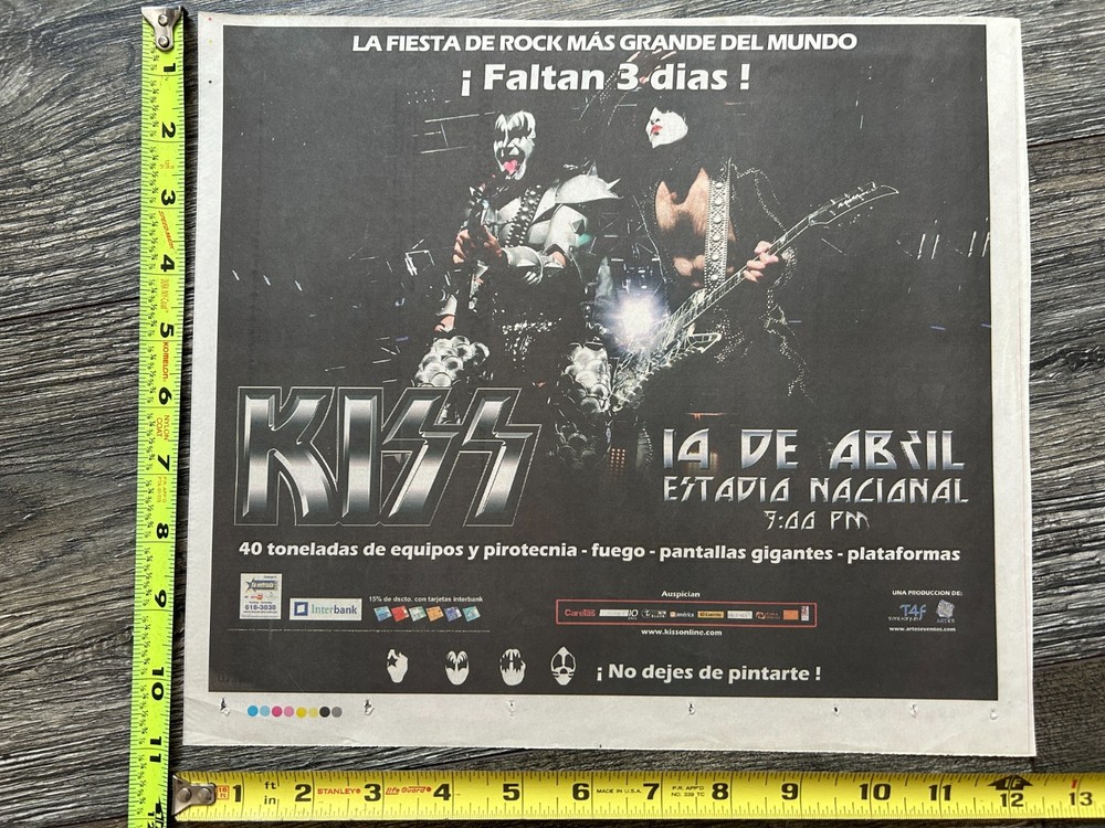 KISS Concert Ad Advert Alive 35 Tour Peru April 14 2009 12.5x11 Vintage Kiss C