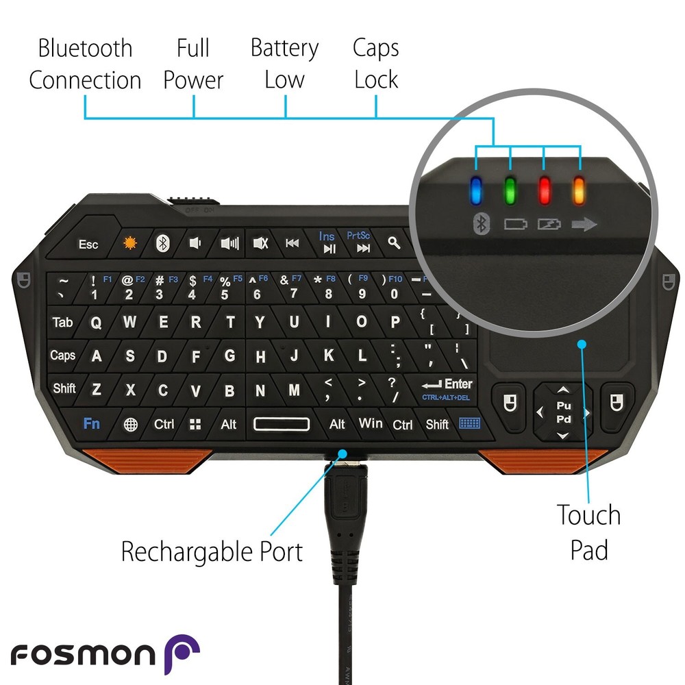 Fosmon 30FT Mini Wireless Bluetooth Keyboard Touchpad for iOS Android Windows