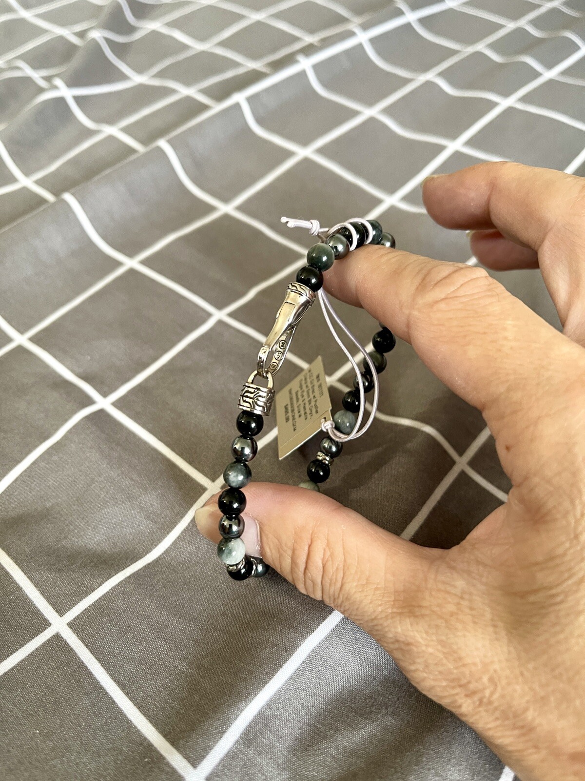 New John Hardy Men’s Sil Bracelet W/ 6mm Black Onyx, Eagle Eye & Hematite Beads