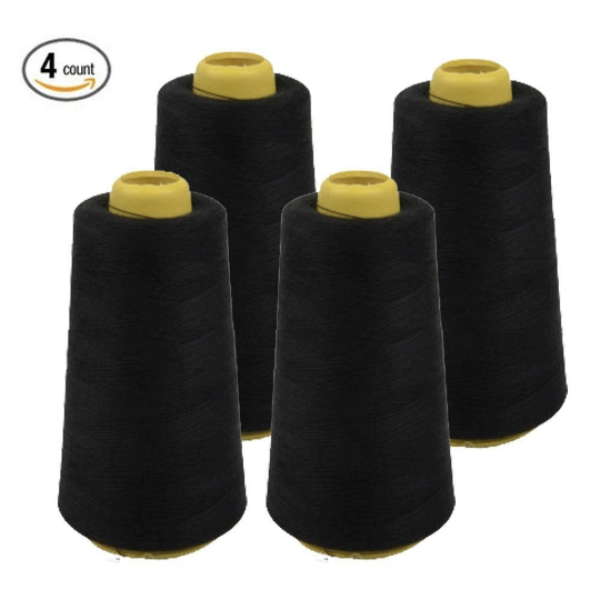 4 PACK of 6000 Yard each Spools BLACK Sewing Thread All Purpose 100% Polyester