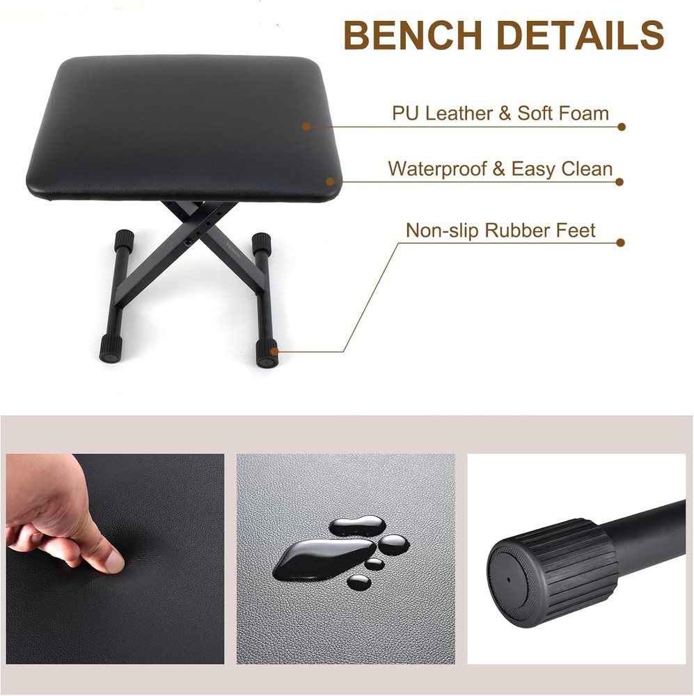 Keyboard Bench X-Style Height Adjustable Padded Cushion Foldable Stool Portable