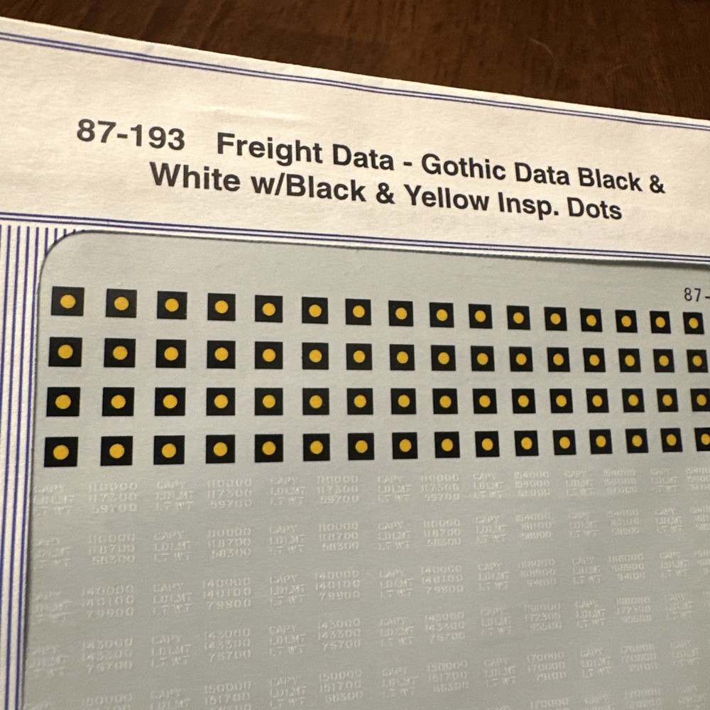 Microscale Decals 87-193 HO Scale Freight Data- Gothic Data Black & White, Insp