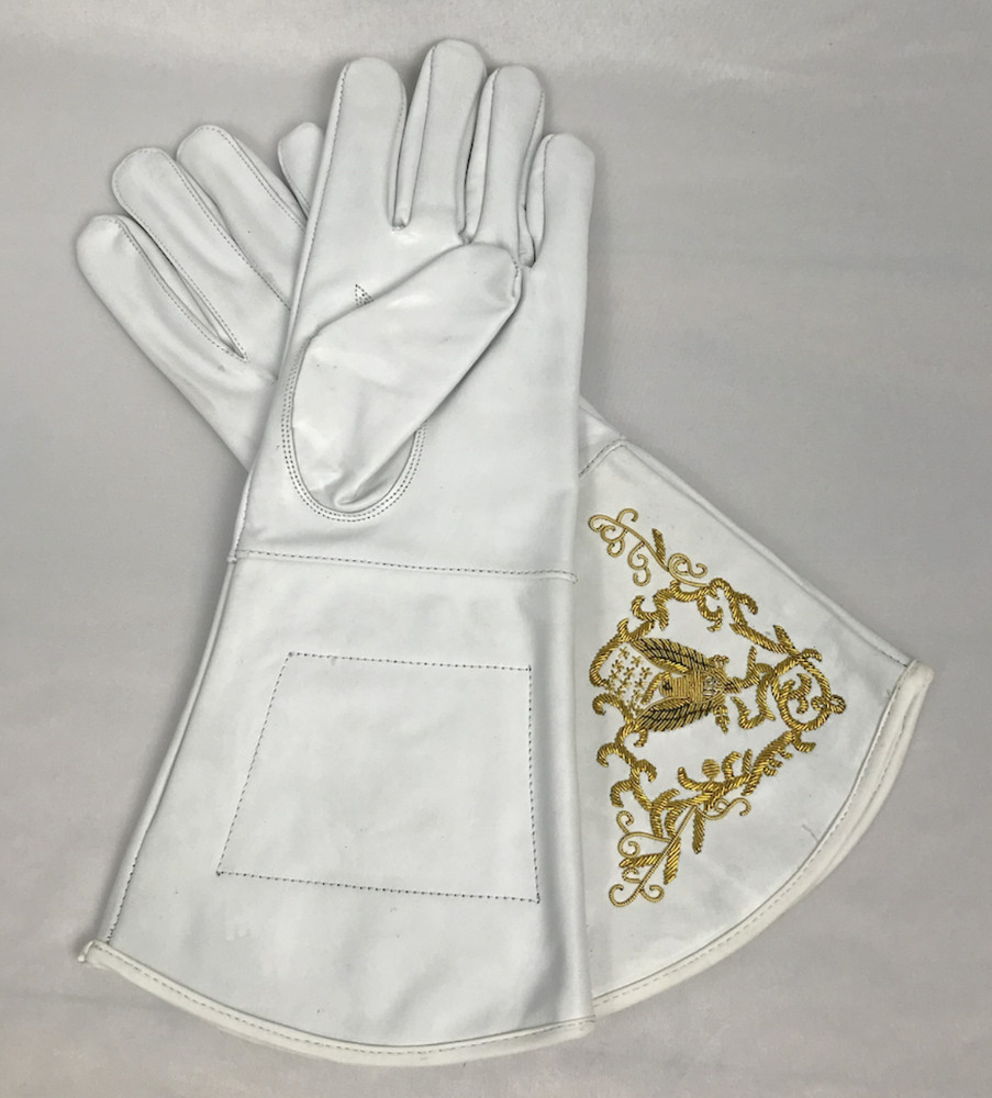 White Gauntlet with Embroidered Eagle Motif - Size Medium