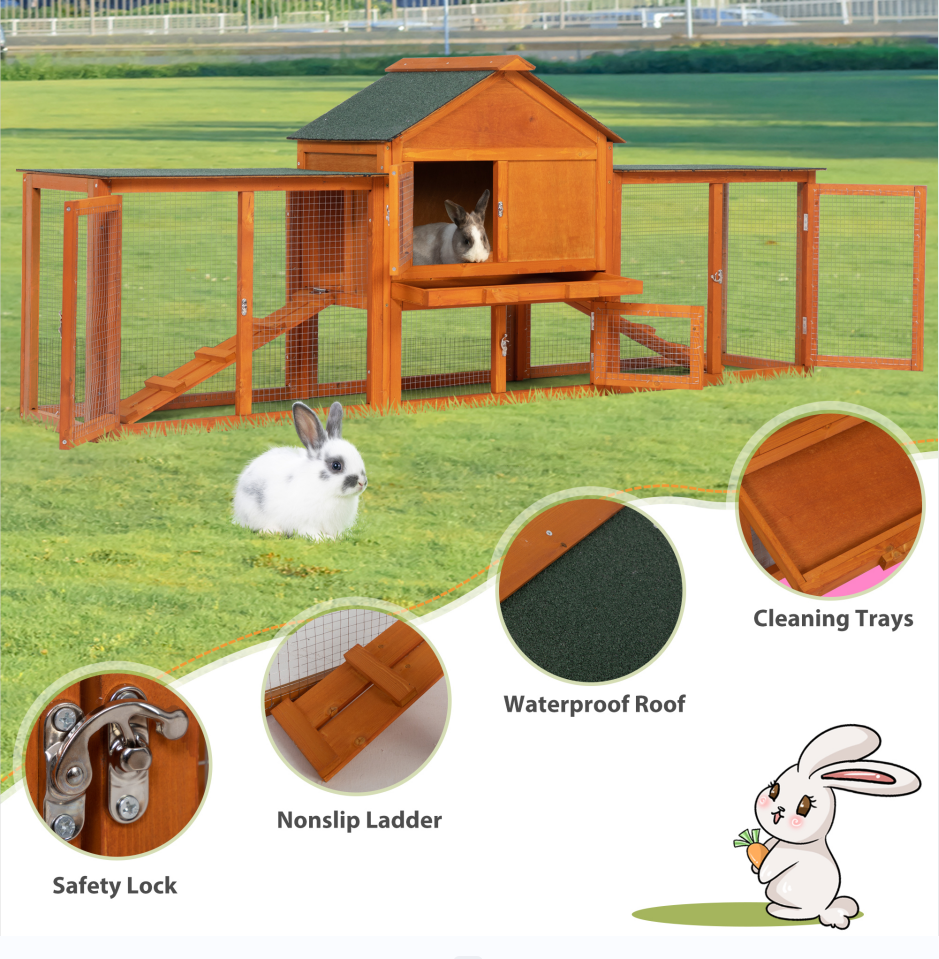 Wooden Rabbit Hutch Indoor Bunny Hutch Cage Small Animal Pet House Run Outdoor