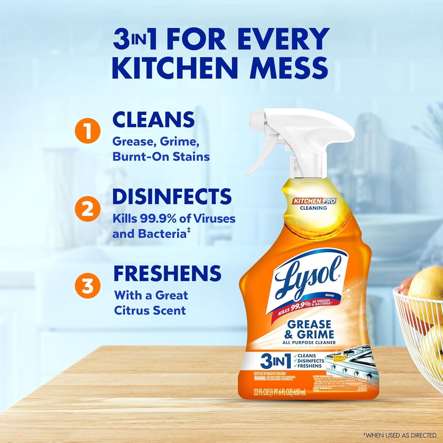 Lysol Pro Kitchen Cleaner Degreaser Citrus Scent 22oz Spray 2 Pack