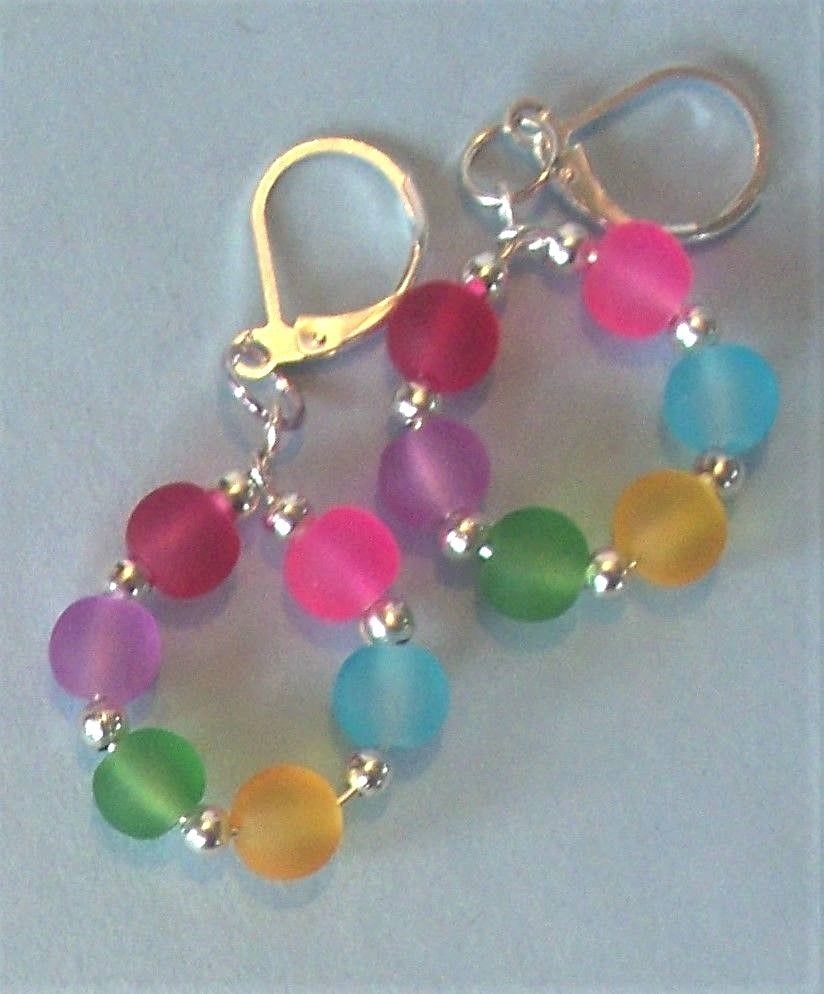 COLORFUL beach glass CRYSTAL earring HOOPS SP LEVERBACK handcrafted
