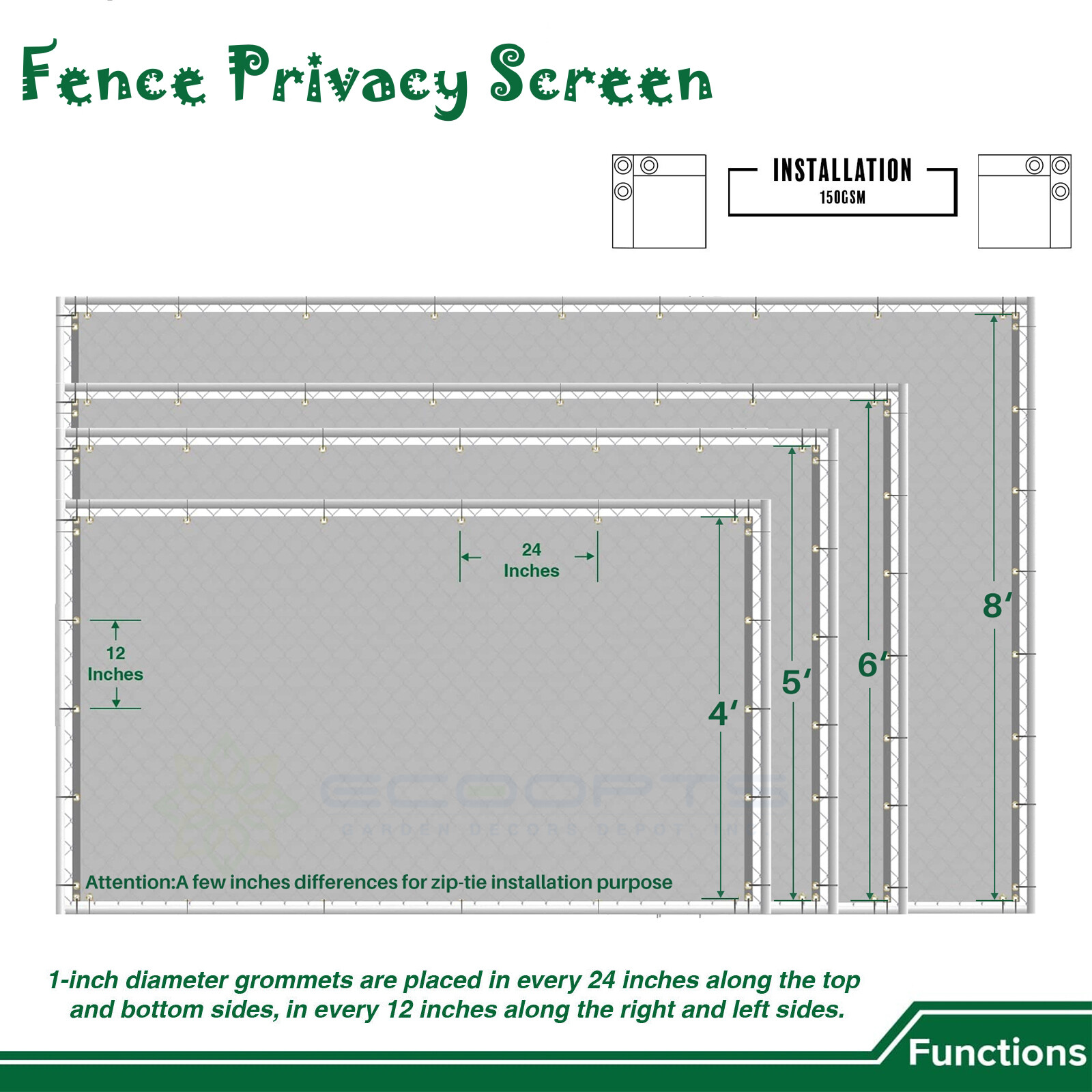 4' 5' 6' 8' Fence Privacy Windscreen Screen Black Shade Cover for Yard Outdoor