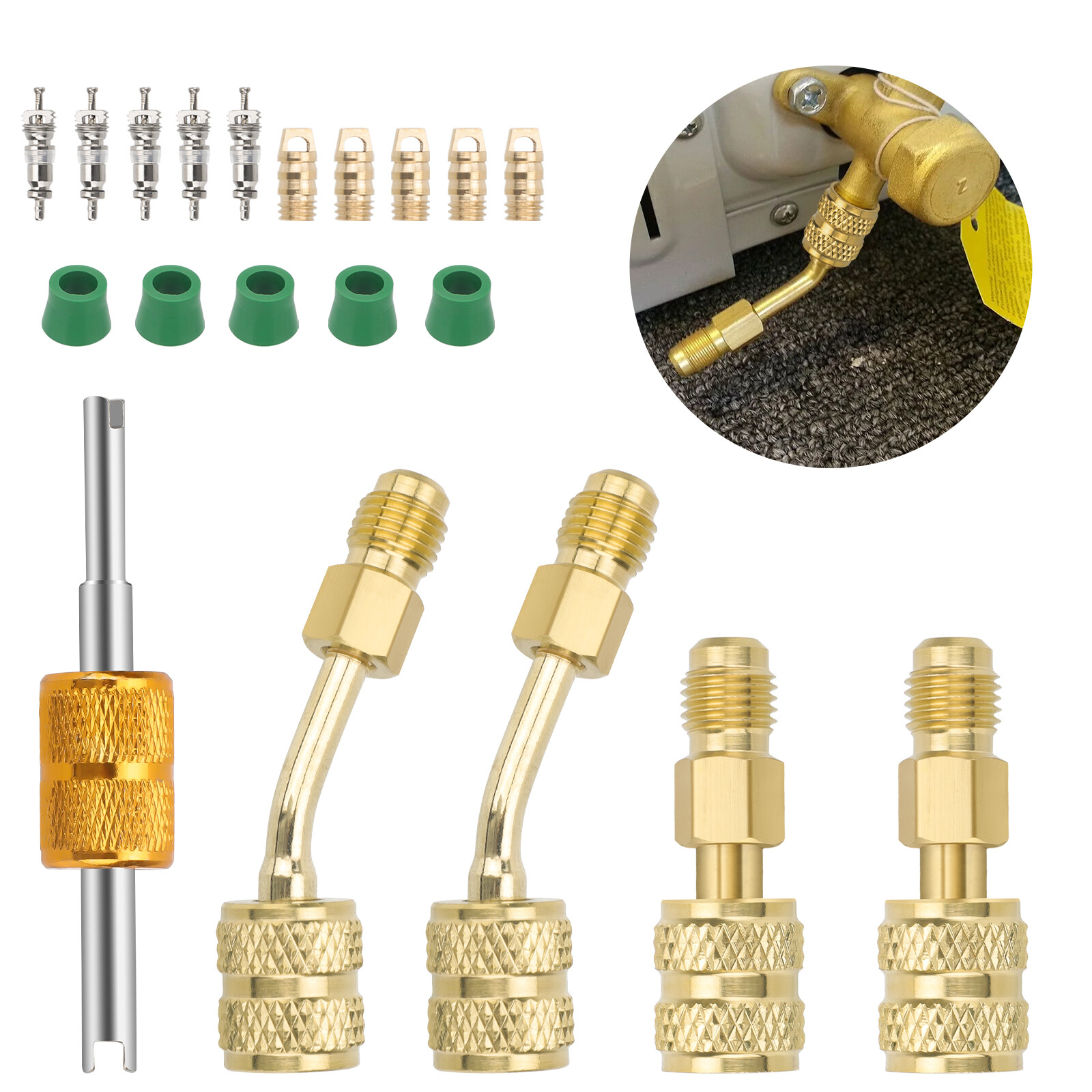 R410A Adapter for Mini Split System, 5/16" SAE Female to 1/4" SAE Male Flare