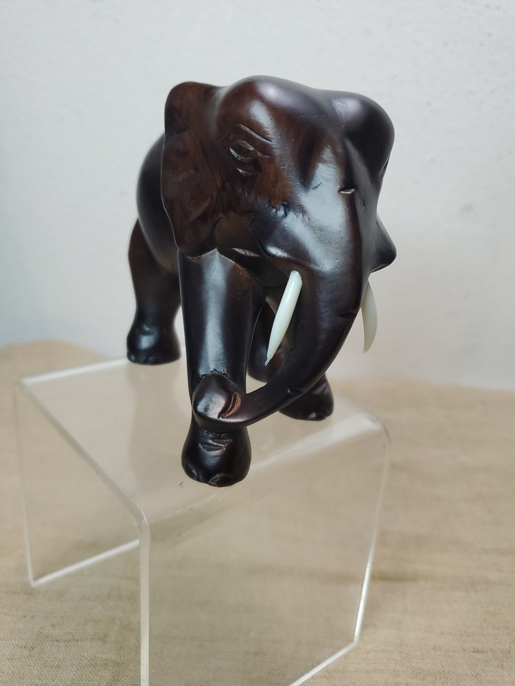 Solid Wood Hand Carved Elephant 5 Inch