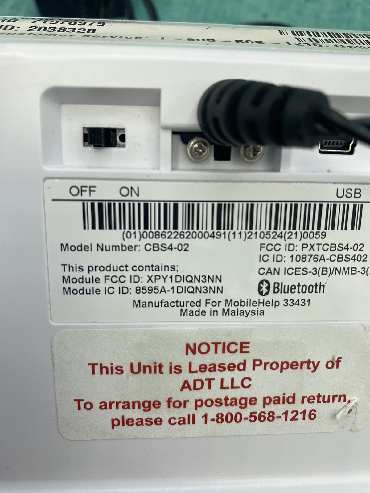 ADT Mobilehelp Cellular Medical Alert System CBS4-02 Tested Works- BASE ONLY