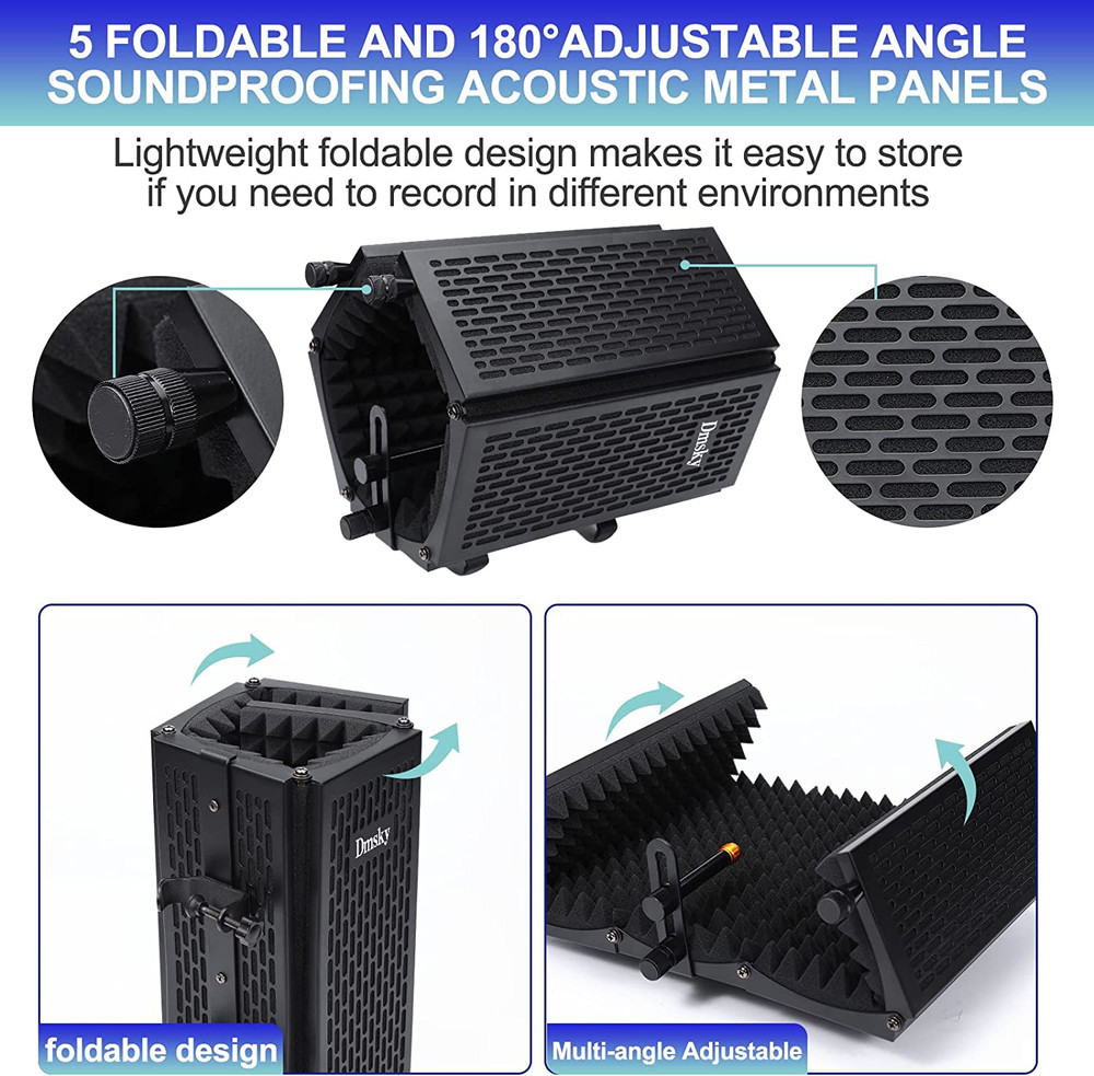 Microphone Isolation Shield with Pop Filter & Tripod Stand, Foldable Mic Shield