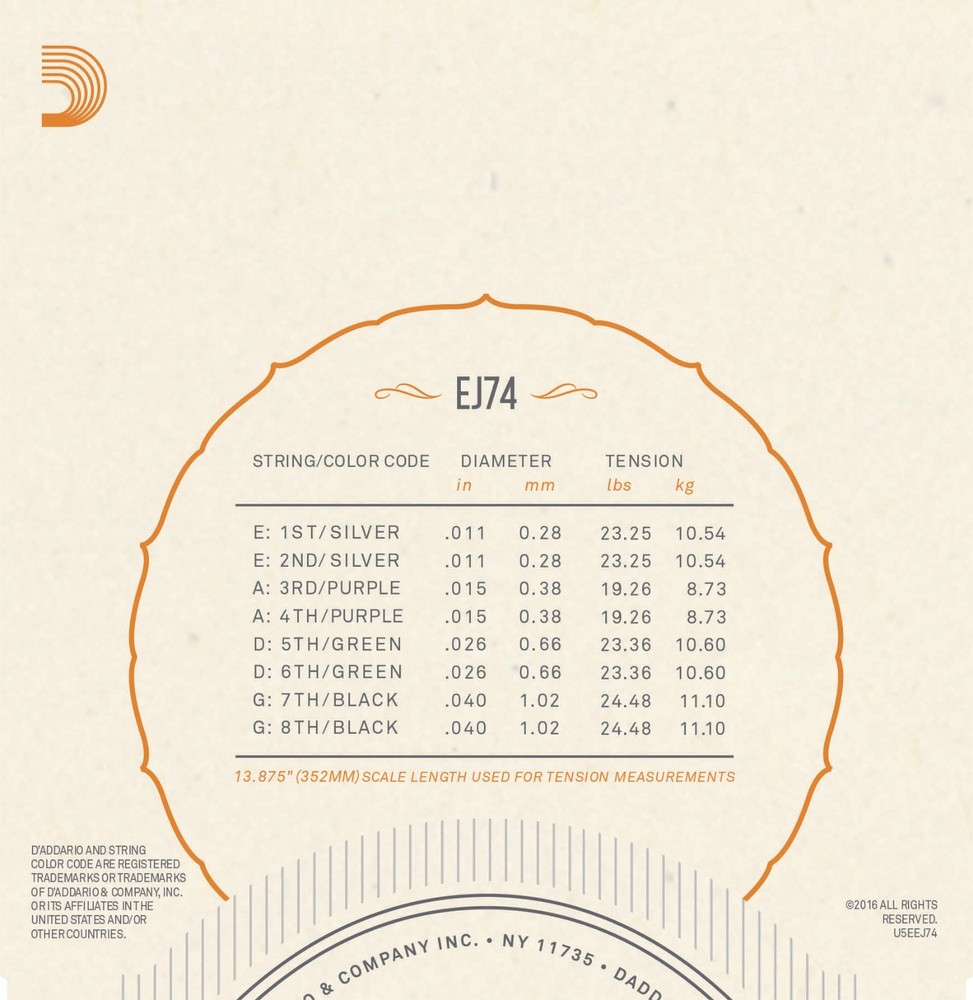 D'Addario EJ74 Mandolin Strings Phosphor Bronze Medium 11-40