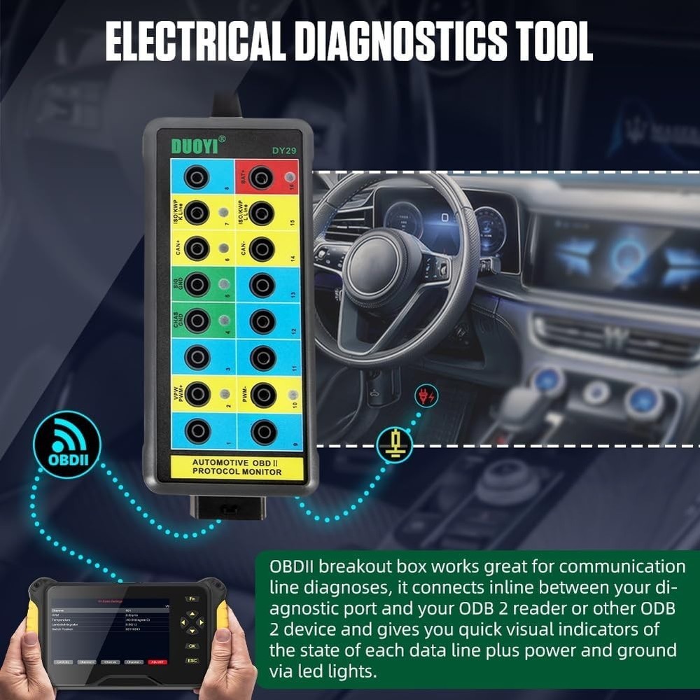 16-Pin OBDII Breakout Box with LED Indicator & 90cm Cable for Auto Diagnostics