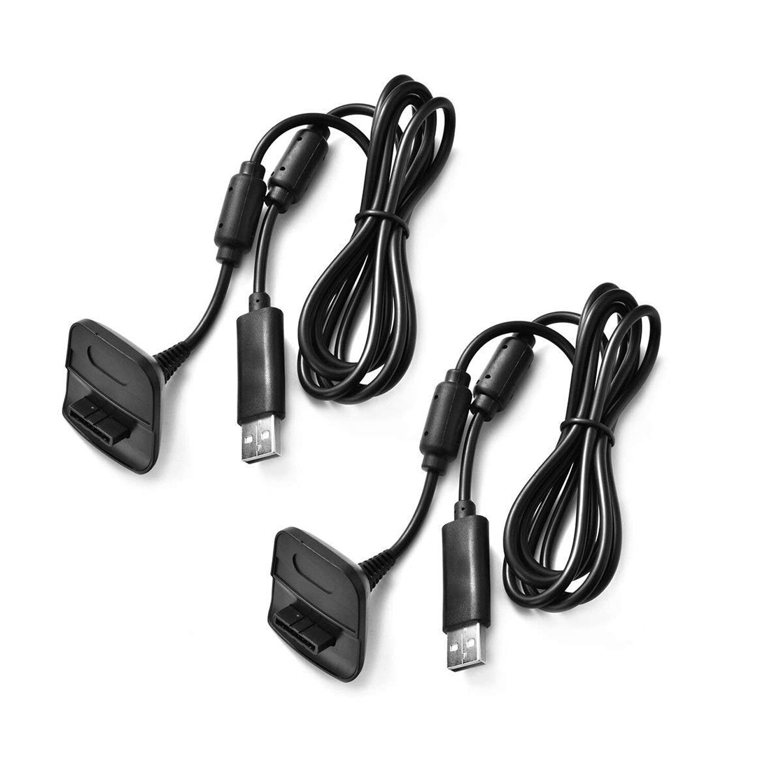 2 For Xbox 360 Black Wireless Controller USB Charging Cable Replacement Charger