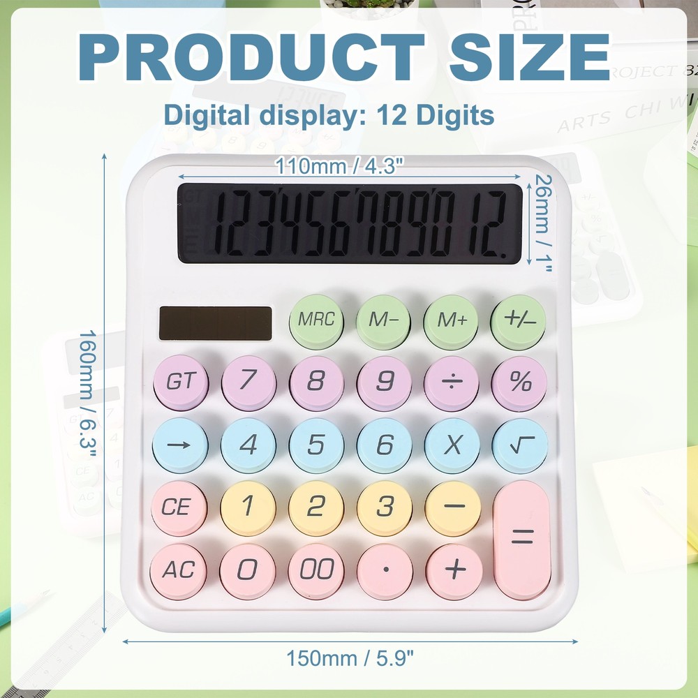 Cute Calculator Desk Calculator Basic Big Button, Colorful White