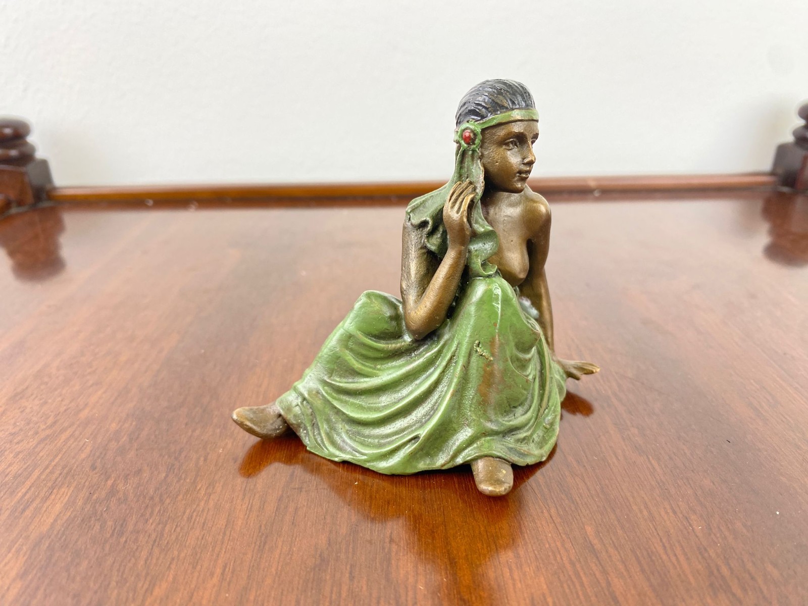 Bronze sculpture semi-naked woman Viennese style after Franz Bergman