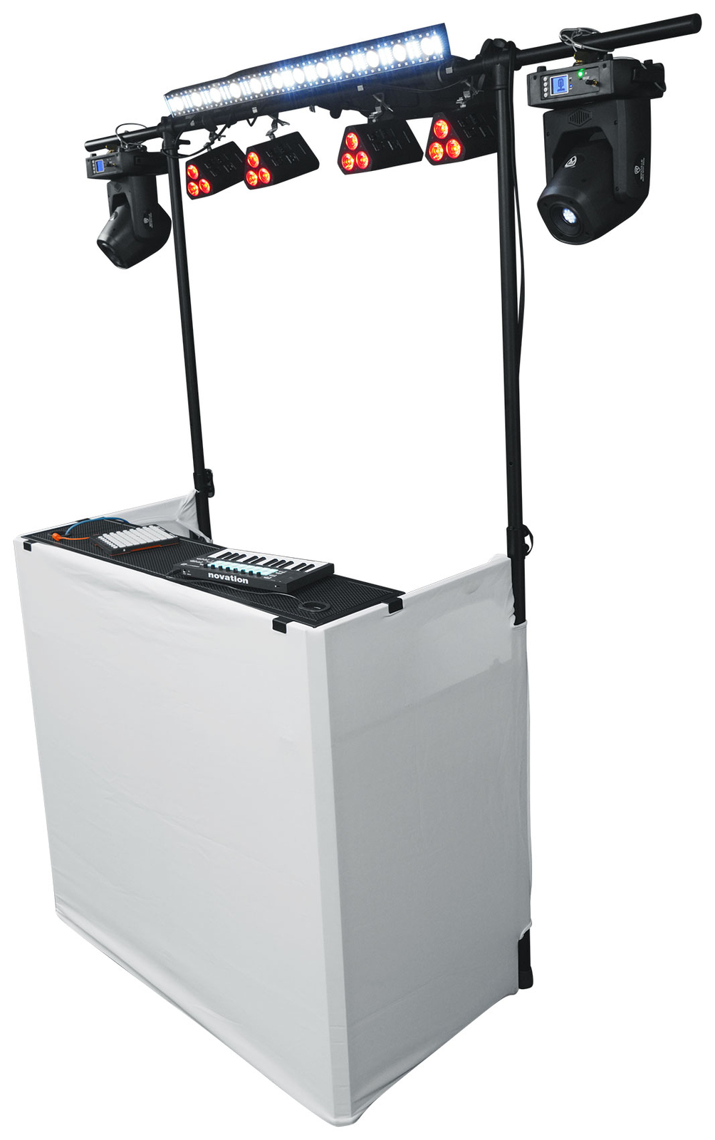 Rockville ROCKBOOTH TRUSS DJ Booth Table Facade w/Truss+(2) Up-Lights