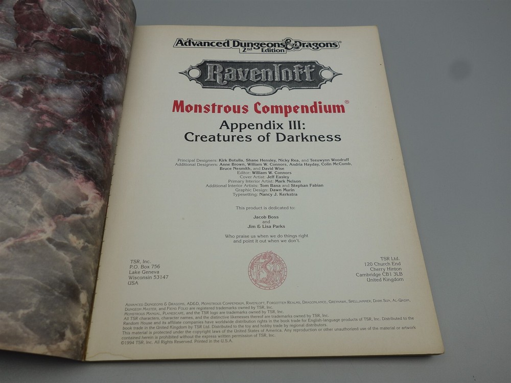 Advanced Dungeons & Dragons, AD&D: Ravenloft Monstrous Compenium Appendix III