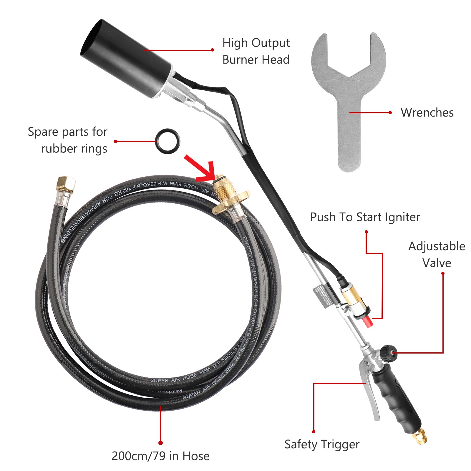 Portable Propane Torch Weed Burner Ice Snow Melter Outdoor Flame Thrower w/ Hose
