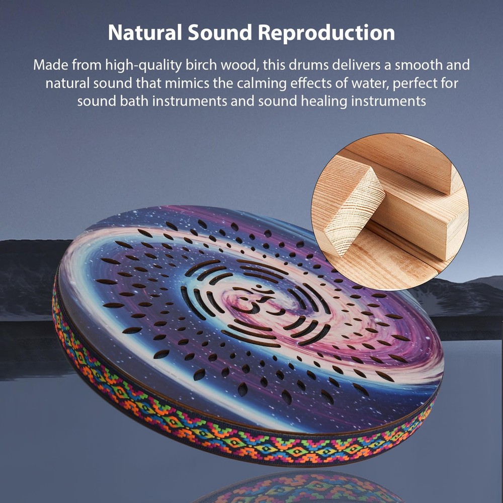 12 Inch Ocean Drum Ethnic Percussion Instrument Painted Drum Pattern Birch Wo...