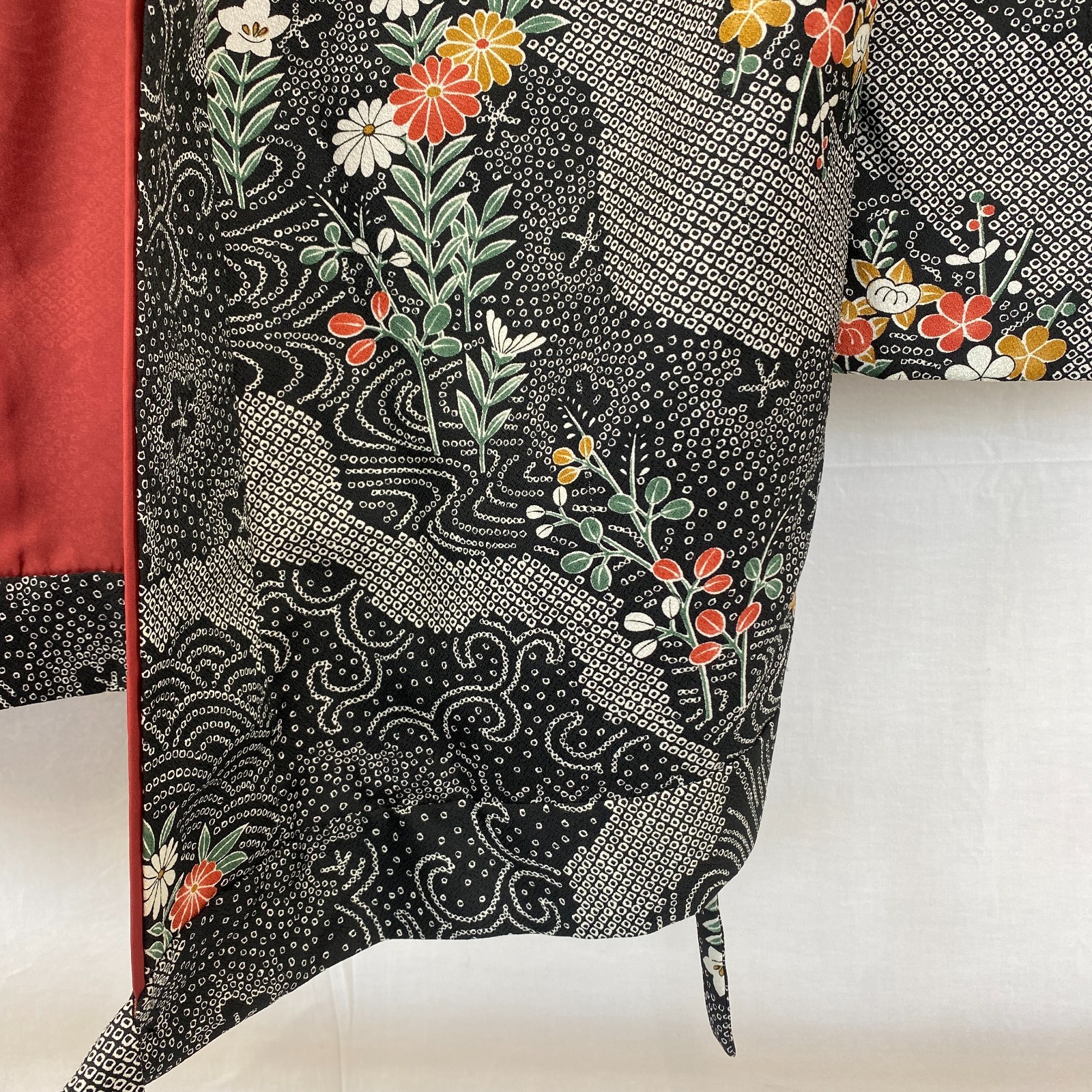 Japanese Vintage Kimono Haori Jacket Polyester Black Traditional Authentic