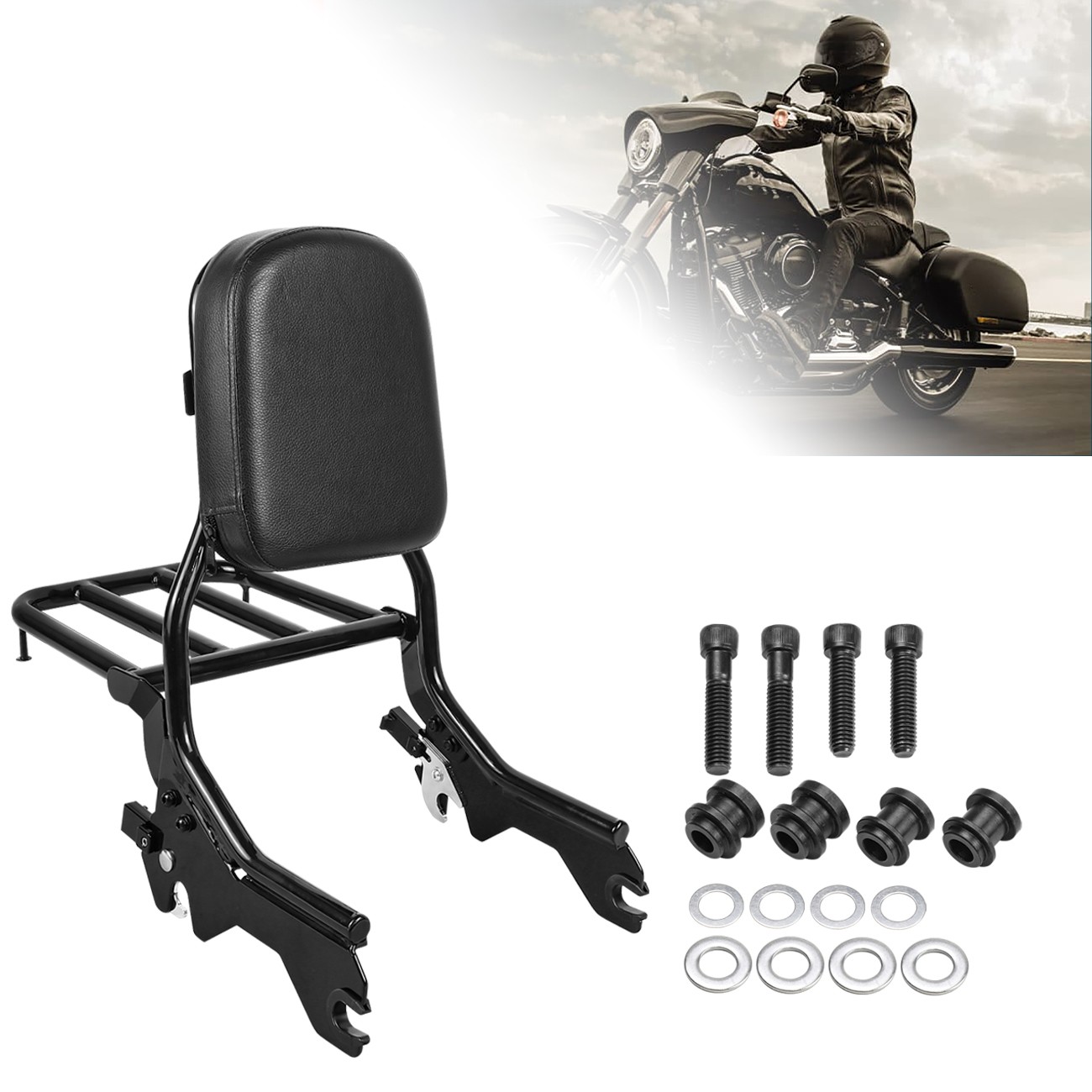 Sissy Bar Upright Passenger Backrest For Harley Softail FLDE FLHC 2018-25 Black