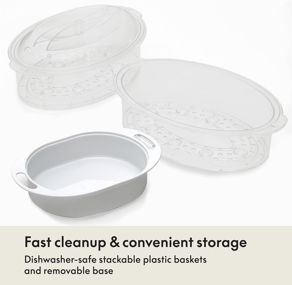 Two Tier Food Steamer with Stackable Baskets Removable Base Auto Shutoff 7.4 QT