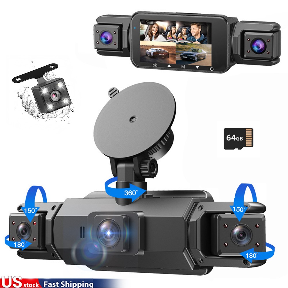 360° View 4 Channel Dash Cam Front and Rear Inside Left Right, Dash Camera US