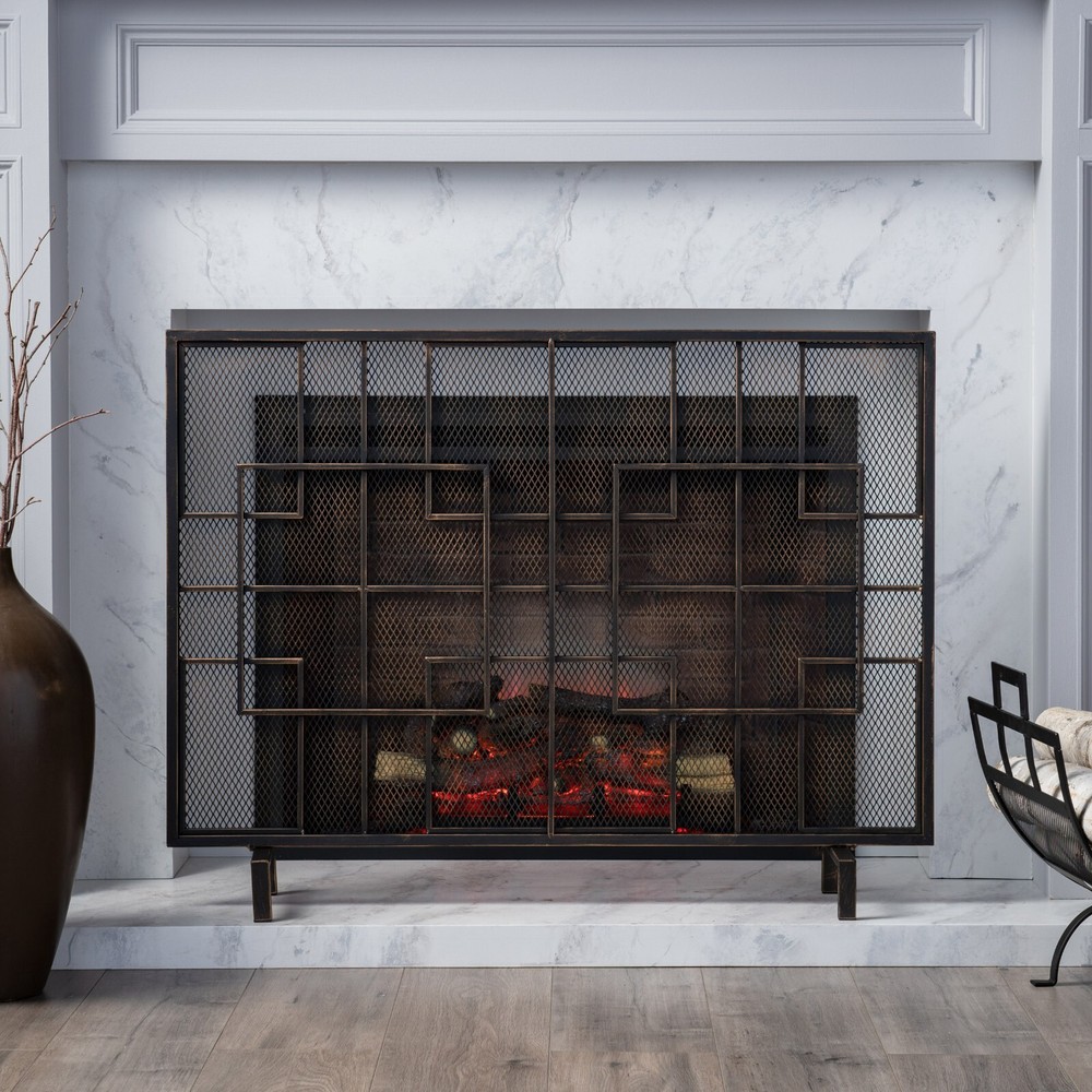 Bonita Modern Iron Single Panel Fireplace Screen