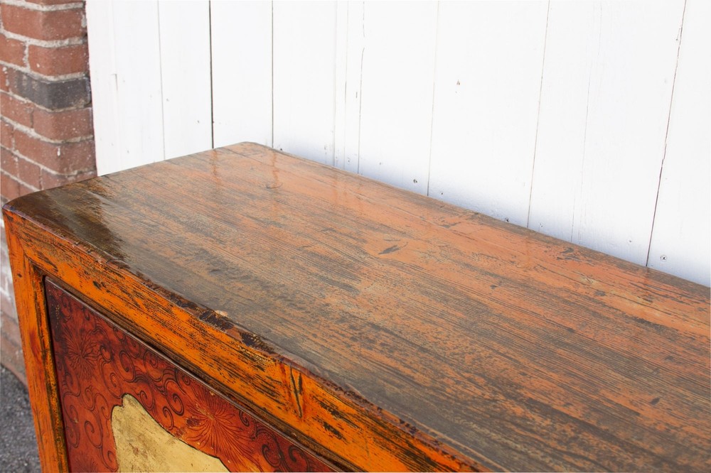 Jasper Orange Painted Mongolian Sideboard