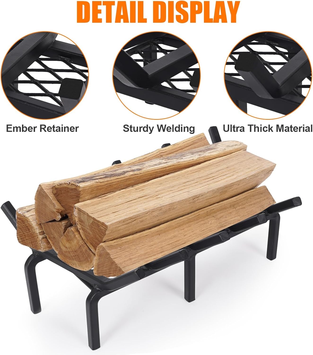 17 Inch Fireplace Grate with Ember Retainer,Cast Iron 17 INCH, Black