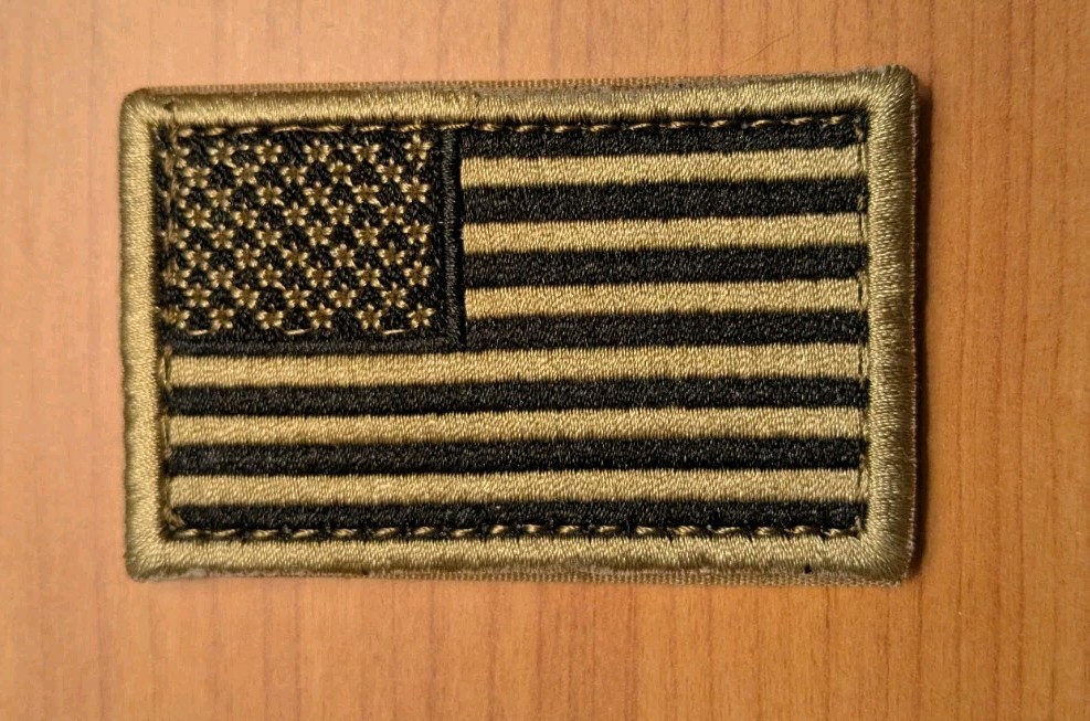 U.S. Flag Patch tan black hook and loop 3'' x 1.9''