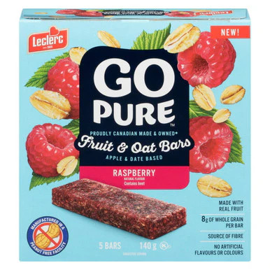Leclerc Go Pure Raspberry Fruit & Oat Bars, 140g/5 oz. Box
