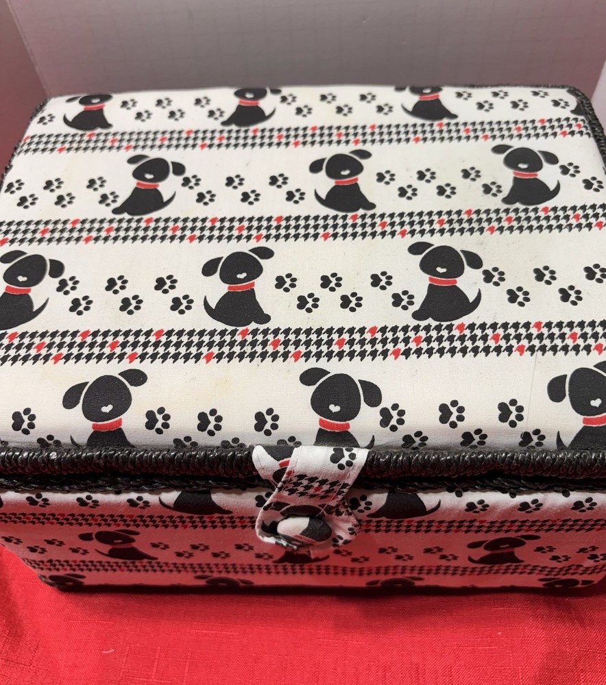 Dog Pattern Wicker Fabric Deluxe Sewing Craft Basket With Insert