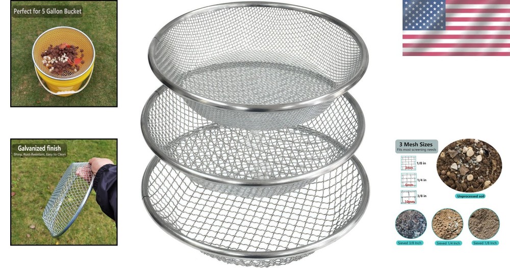Galvanized Garden Sifters - 3 Pack for Efficient Composting