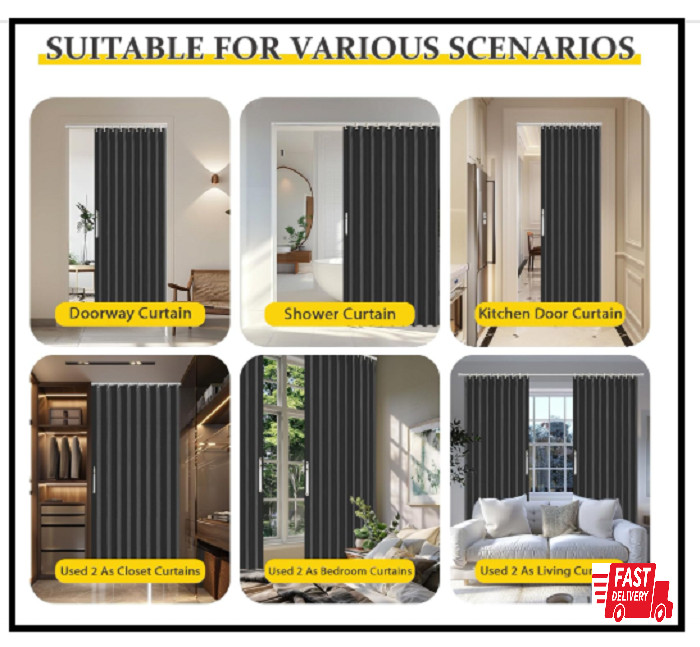 100% Blackout Magnetic Door Curtain Accordion Doors Interior Folding Closet D...