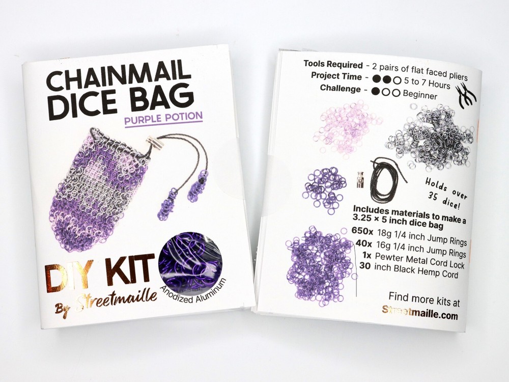 DIY Patterned Chainmail Dice Bag Kit - Beginner Metal Drawstring Pouch Craft Kit