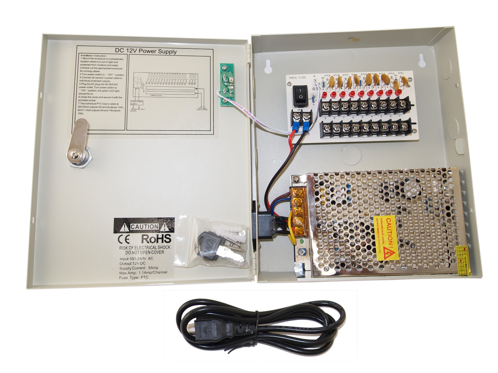 8 Channel 9 Port 12V DC Power Distributed Supply Box for CCTV Security Camera