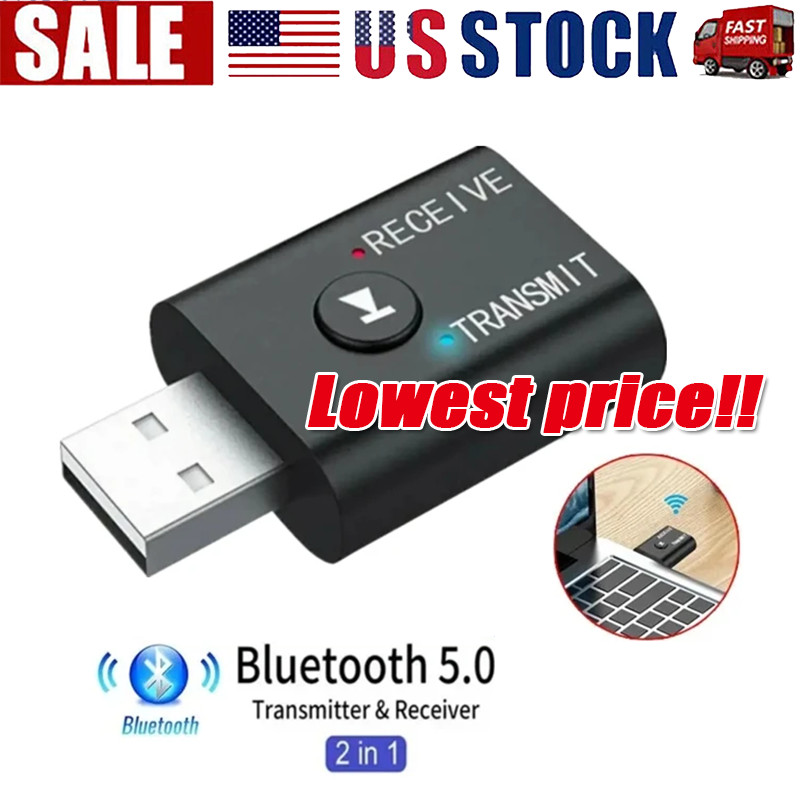 2in1 3.5mm Bluetooth 5.0 Transmitter Receiver Car Wireless Audio Adapter USB Aux
