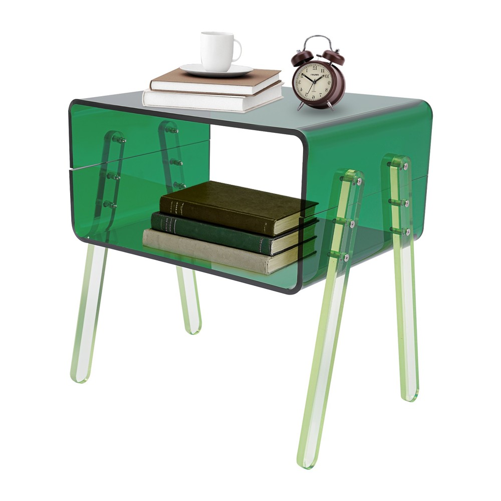 Acrylic Side Table, Green 2-Tier End Table with Open Storage for Small Spaces