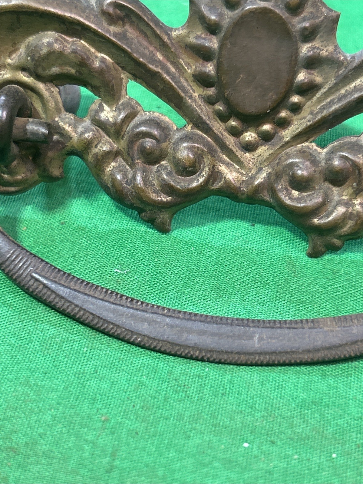 Two ANTIQUE Brass Pressed Drawer Pull Furniture Hardware Circle Metal Bail