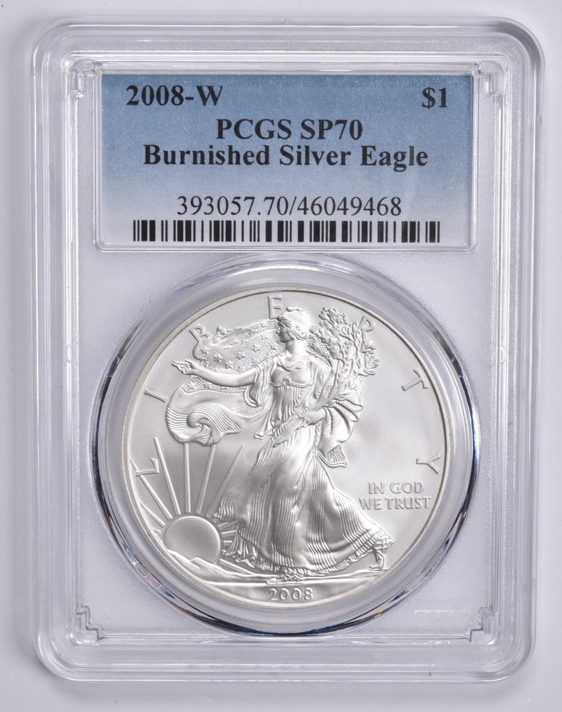SP70 2008-W BURNISHED SILVER EAGLE PCGS Blue Label