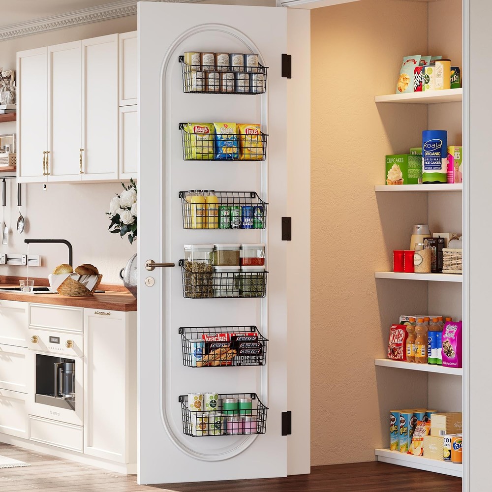4-Pack Hanging Wall Baskets with Hooks - Pantry & Kitchen Organization Set