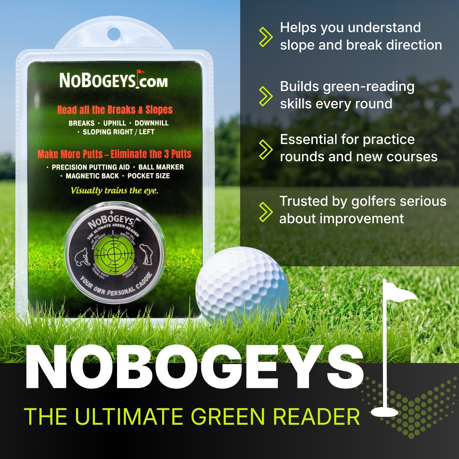 NoBogeys Precision Green Reader - Aluminum Golf Ball Marker