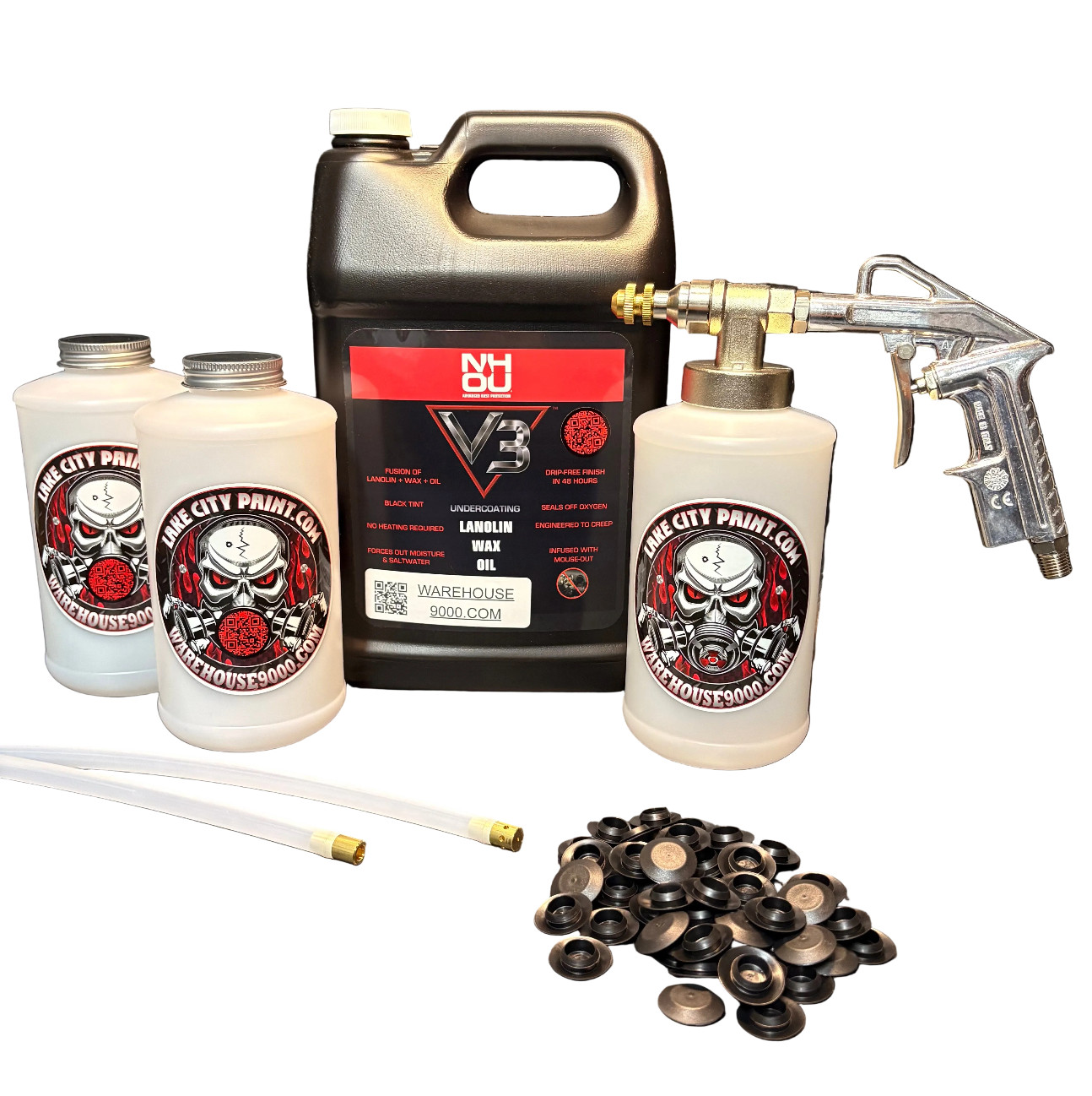 Complete NHOU V3 Black Pro Undercoating Gun – 2 Wand Kit (3 W Quart Bottles)