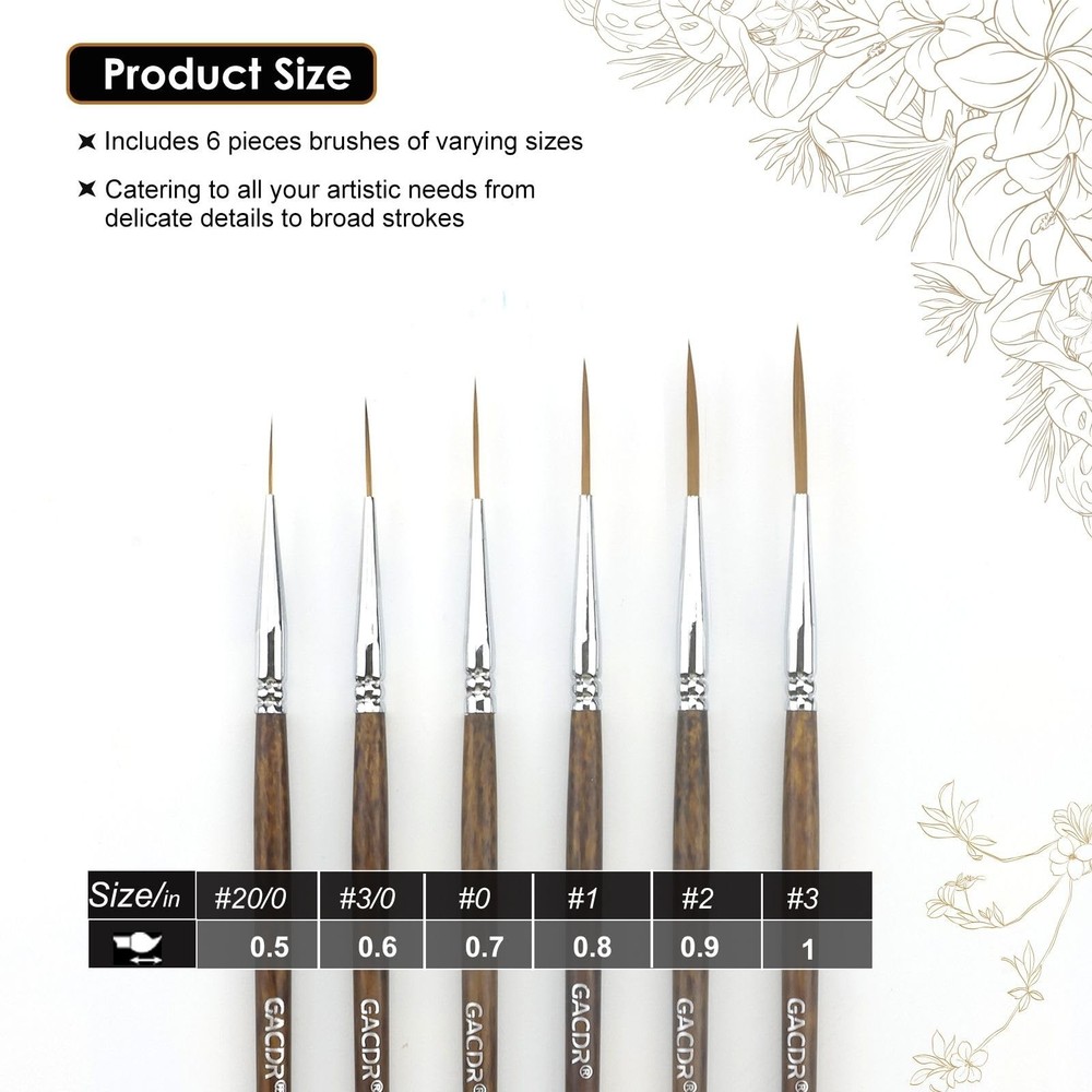 GACDR Rigger Liner Brushes, 6 Pcs Extra Long Fine Tip Paint Brush Set Script ...