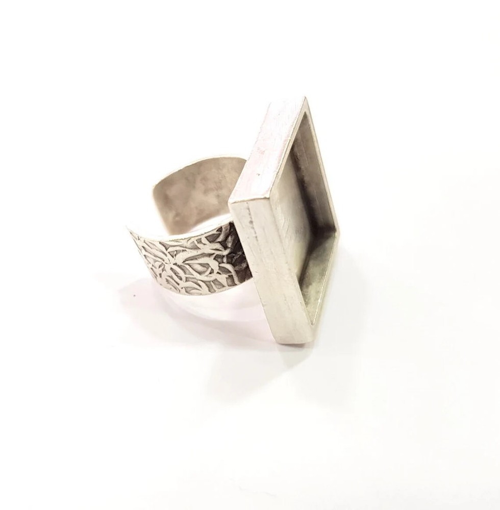 Square Blank Ring Setting Cabochon Base Bezel inlay Mounting Adjustable 20x20mm